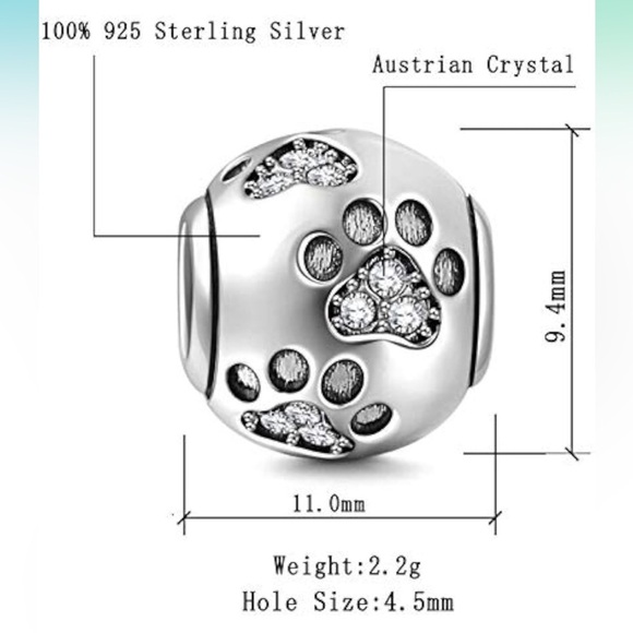 Pink Paw Print Charm fits all pandoras sterling silver 925 stamped - Picture 2 of 3